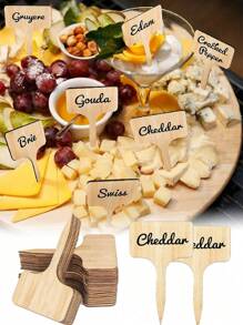 10pcs Reusable Wooden Fruit And Dessert Square Label Sticks, DIY Cheese Name Tag, Perfect For Parties, Weddings, Birthdays, And Buffet Table Decoration,Christmas
