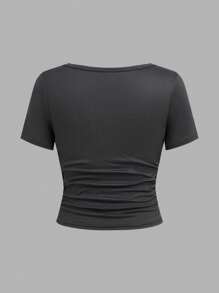 SHEIN Set de 2 camisetas básicas de cuello cuadrado de unicolor blanco para niñas preadolescentes, cómodas y sencillas, lleve 1 y lleve 1 gratis - Blanco y Negro - Ver 4