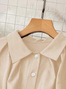 SHEIN Clasi 1pc Rivets Decorated Hem Pleated Commuter Dress For Women, Long Sleeve Maxi Women Outfit Fall Cloth For Women - Apricot - View 3