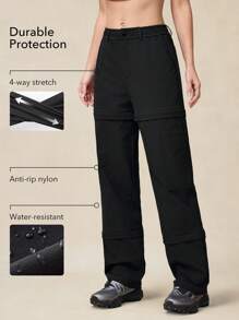 OutZeal Pantalón impermeable y resistente al desgarro de nailon para senderismo 3 en 1, con cintura ajustable, tiro alto, bolsillo con cremallera, longitud completa y bermudas