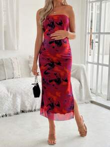 SHEIN Maternity Strapless Simple Stylish Dress, Suitable For Summer - Multicolor - View 4