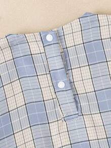 SHEIN Infant & Baby Girl Retro Olive Green Plaid Frill Trim Long Sleeve Sweet Fashion Elegant Dress, Spring/Autumn - Blue - View 5