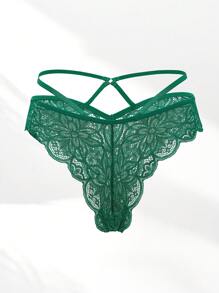 1pc Fantasy & Elegant Contrast Lace Panel Solid Color Seamless Women Panty