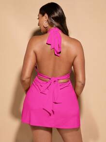SHEIN BAE Vestido rojo de uso diario para mujer de talla grande con tirantes expuestos en la espalda