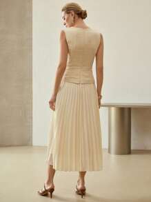 MOTF PREMIUM Vestido con cremallera y pliegues - Albaricoque - Ver 6