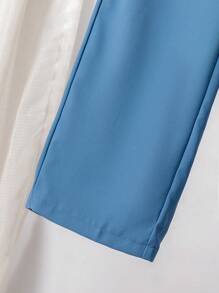 2pcs Tween Girls Floral Print Puff Sleeve Shirt And Solid Straight Leg Pants Set - Blue - View 6