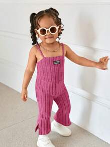 SHEIN Baby Girl Pink Crochet Letter Graphic Cami Jumpsuit Flare, Spring/Summer
