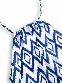 JIAN LASALA Women's Summer Hollow Out Geometric Print Wide Leg Jumpsuit, Fashionable Halter Design - Blue - View 7