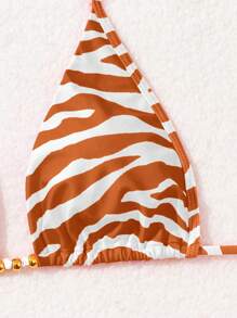 SHEIN Swim 2 Stück V-Ausschnitt Zebra Muster Bikini Badeanzug Set - Verschiedenfarbig - Übersicht 6