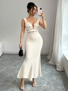 Calvaya Elegante, getailleerde, met strass-steentjes versierde, uitgeholde sexy damesjurk, effen kleur, geschikt voor vakantie, muziekfestival, strand, gestructureerde stof