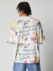 ROMWE MEN Anime 男士圆领短袖字母印花休闲 T 恤 - 白色 - 查看 6