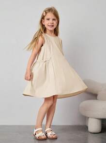 SHEIN X Scheana Maija Kids Maija Kids 年轻女孩宽松荷叶边口袋短款休闲连衣裙 - 杏色 - 查看 5