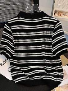 Manfinity Hypemode Men's Short Sleeve Striped Minimalist Knit Sweater, Casual Everyday Wear - Black and White - View 3