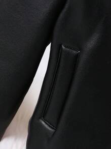 SHEIN Young Boy Casual Fashionable PU Leather & Furry Hooded Biker Jacket, Thick For Autumn Winter, Warm & Versatile, Stylish & Cool - Black - View 5