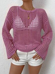 Breezaya Solid Color Pullover Sweater, Long Sleeve Minimalist Style, Suitable For Summer