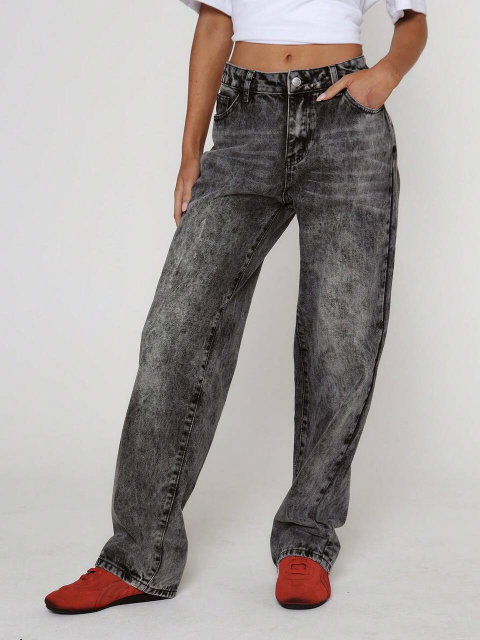 Low Rise Straight Leg Belt Loop Denim Jeans Spring Summer