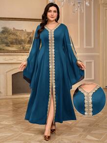 Al Najma Váy dài truyền thống Thổ Nhĩ Kỳ và Ả Rập cỡ lớn cho nữ - Màu xanh ngọc - Xem 1