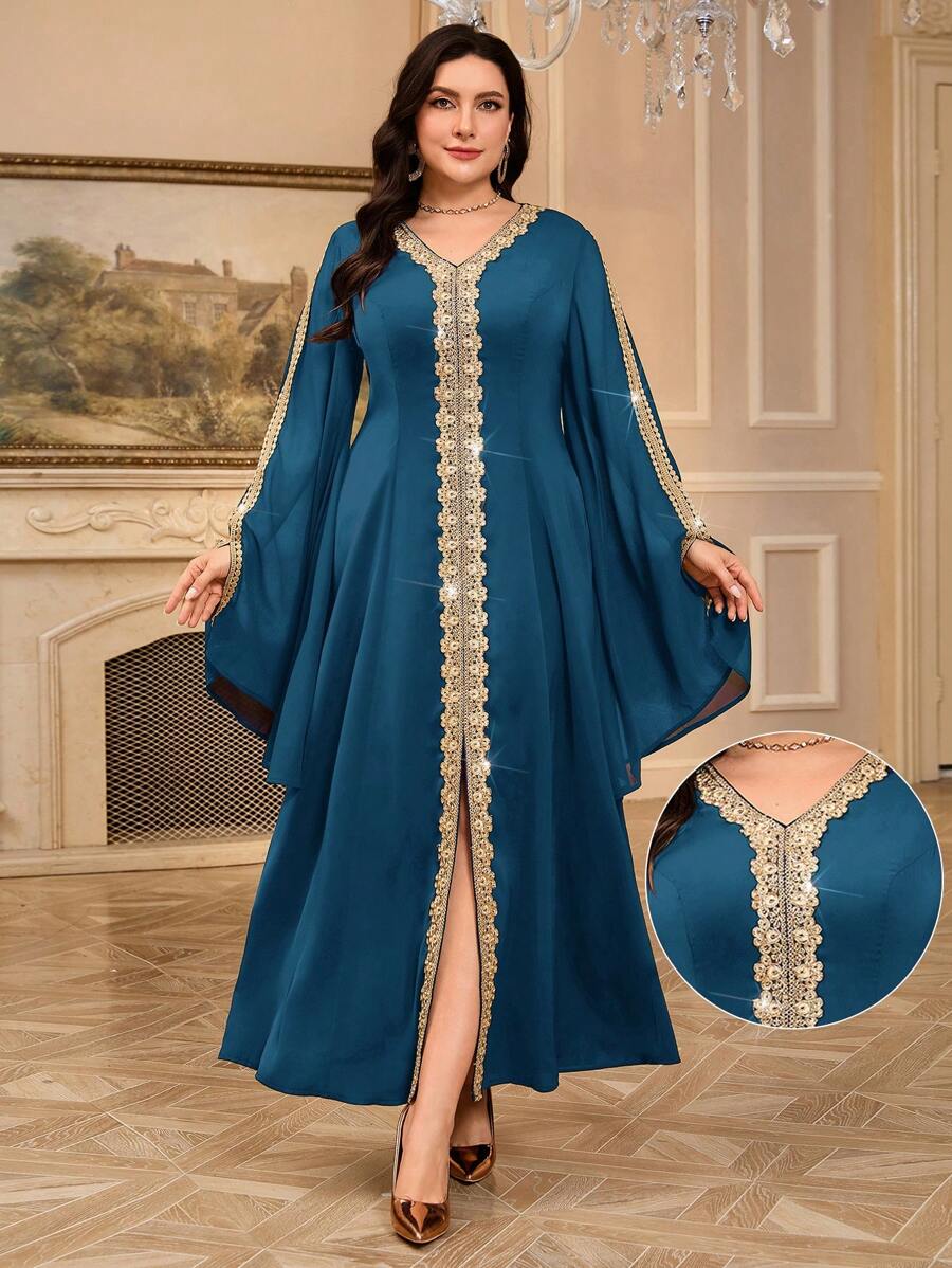Al Najma Váy dài truyền thống Thổ Nhĩ Kỳ và Ả Rập cỡ lớn cho nữ - Màu xanh ngọc - Xem 1