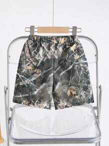 SHEIN 1 szt. Młodzieżowe Chłopięce Sportowe Luźne Bermudy Luźne Spodnie Sportowe Oversized Camo Print, Nadające Się Do Codziennego Noszenia, Szkoły, Sportu, Wyjścia, Wiosna/Lato