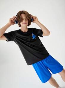 Happy Jammies Męski zestaw piżamowy z nadrukiem dinozaura, okrągłym dekoltem i krótkim rękawem, koszulką i spodenkami - Wielokolorowe - Zobacz 7