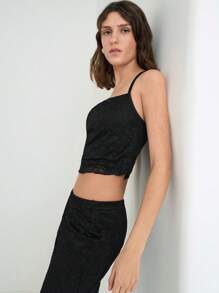 Maija Women's Ruched Cropped Camisole And Mini Skirt Fashion 2 Pieces Set - Black - View 3