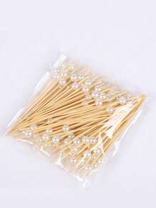 SHEIN Basic living 50pcs/100pcs 混合款式，一次性水果签，竹签，花签，水果叉，创意艺术牙签，鸡尾酒签，三明治签，水果签