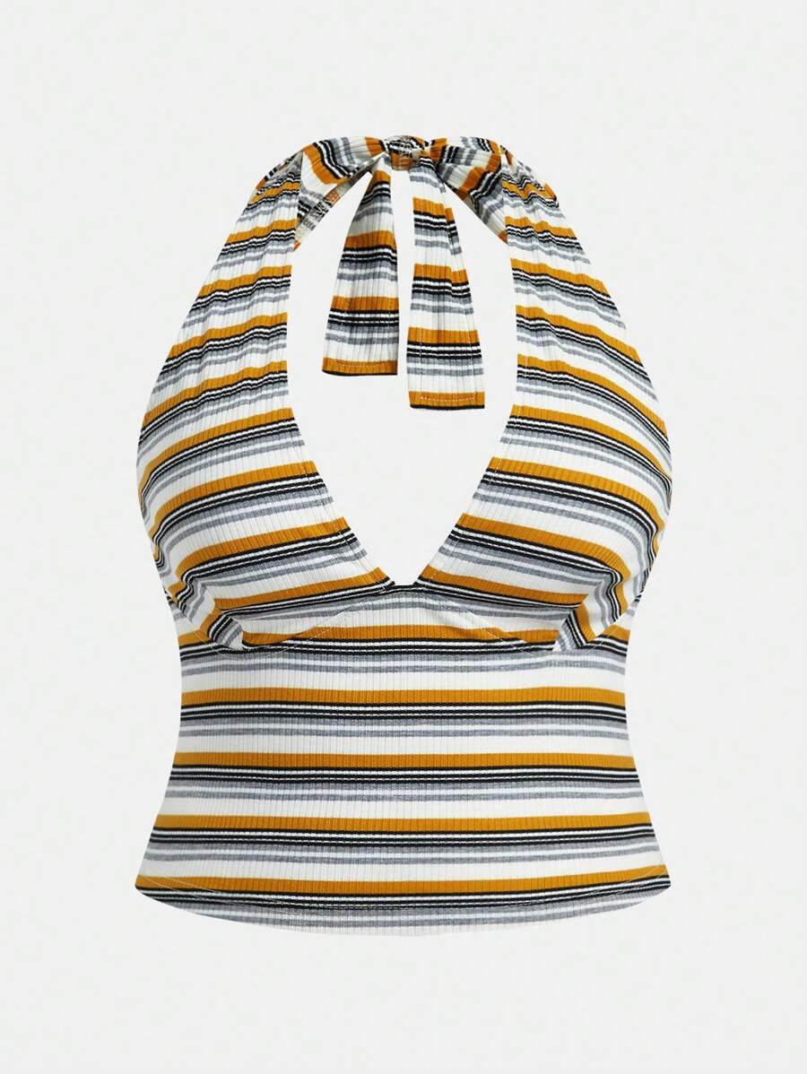 SHEIN EZwear Top sans manches à encolure en ras-du-cou rayé pour grandes tailles - Multicolore - Voir 1