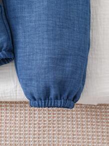 Body di jeans effetto blu con balze e fiocchi decorativi per neonata, adatto per l'uso quotidiano e lo stile elegante da vacanza