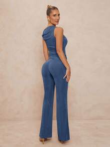 Lumalex 1pc Women's Metal Decor Asymmetrical Bodycon Flare Two Pieces Set, Summer Sets - Dusty Blue - View 7