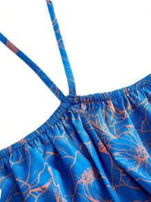 JIAN LASALA Women Blue Tops Boho Spaghetti Strap Sleeveless All Over Print,Plain,Plants,Colorblock Knot,Ruffle,Twist Summer Outfits For Women Summer Tops Vacation Outfits Going Out - Blue - View 7