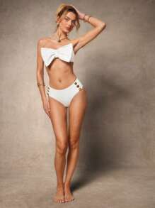 L'Amorae Top de bikini bandeau blanco con gran lazo decorativo para mujer, Tops de verano para mujer, Tops de verano, Tops de verano para mujer, Mujer de playa, Traje de baño, Vacaciones