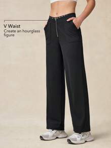 OutZeal Pantalones deportivos para mujer, pantalones rectos de cintura en V, de unicolor, para senderismo, campamento y actividades, con tela transpirable - Negro - Ver 3