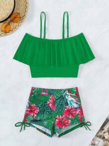 Swim Lushoire Printed Random Pattern Tank Bikini Top - Multicolor - View 3