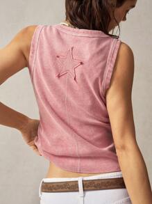 Bohemela Boho Summer Solid Color Knitted U-Neck Sleeveless Fitted Washed Cotton Vacation Retro American Style Backless Women Tank Top - Red - View 6