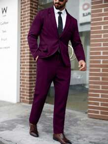 Manfinity Mode 大码男士纯色大理石纹翻领长袖夹克和裤子休闲西装套装