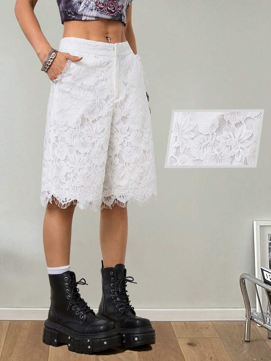 Coolane Calça Branca Transparente com Grafismos Florais em Renda para Mulheres, Ideal para Primavera e Verão, Festas e Encontros - Branco - Visão 1