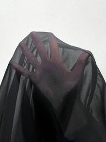 SHEIN Essnce 大码女装春夏时尚休闲宽松舒适日常凉爽透视雪纺黑色长袖开衫夹克、夏季外套、海滩度假服装女装、波西米亚风、外出服装、热带风情、波西米亚风时尚、黑色长上衣、欧洲夏季、伊比沙岛服装、秋冬防晒开衫 - 黑色 - 查看 8