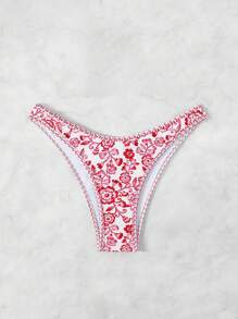 Swim Vcay Summer Women Random Floral High Cut Bikini Swimwear - Red and White - View 3