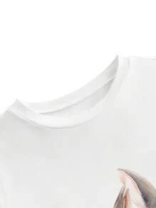 Patishop Art 1pc Women's Cute Rabbit Easter Printed T-Shirt, Suitable For All Seasons, Graphic Tees, Rave Western Wear - Multicolor - View 4