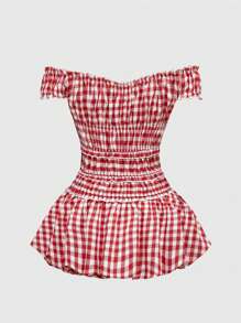 ROMWE Kawaii 休闲田园风露肩褶皱花朵短款女式连衣裙