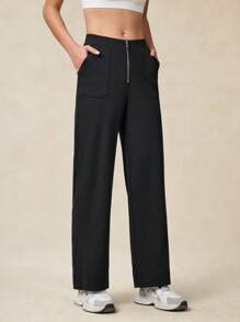 OutZeal Pantalones deportivos para mujer, pantalones rectos de cintura en V, de unicolor, para senderismo, campamento y actividades, con tela transpirable - Negro - Ver 7
