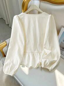 DreamSkyne Plus Size Women Square Neck Elegant Jacquard Waist Flair Blouse, Suitable For Work And Commute Fall Cloth For Women