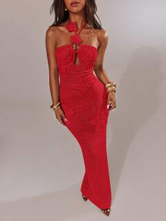 SHEIN BAE Seksowna sukienka maxi z odkrytymi plecami i dekoltem halter