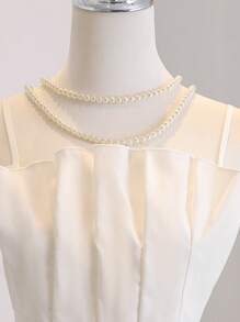 Elegant Sleeveless High Waist Long Solid Color Pleated Slim Fit Dress For Teenage Girls, Wedding Party Flower Girl Gown, White