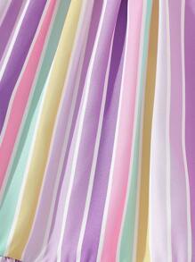 SHEIN Playful Pals Baby Girl Summer Korean Style Casual Cute Multi-Color Striped Print Woven Dress - Multicolor - View 3