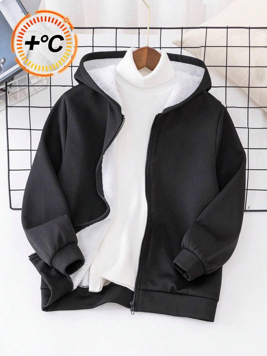 SHEIN Leap Crew Tween 男童休闲加厚保暖内衬针织夹克外套