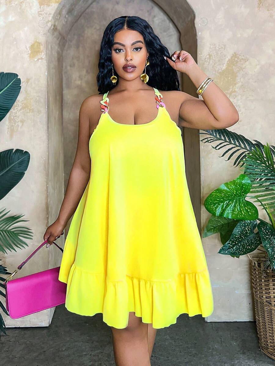 SHEIN Slayr CURVE Rochie A-Line cu bretele cu lanț, acoperire pentru plajă/piscină