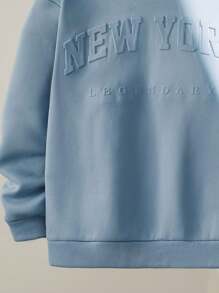 SHEIN Leap Crew 2 Pcs/Set Tween Boy Casual Pattern Hoodie And Sweatpants - Blue - View 3