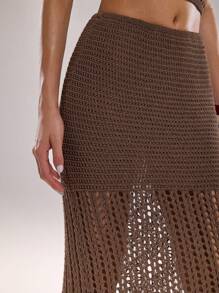 SHEIN BAE 女士纯色镂空设计超长时尚针织裙