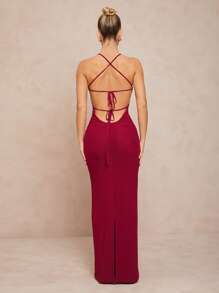 Lumalex 女士长款纯色连衣裙，简约时尚，适合夏季 - 紅色 - 查看 2